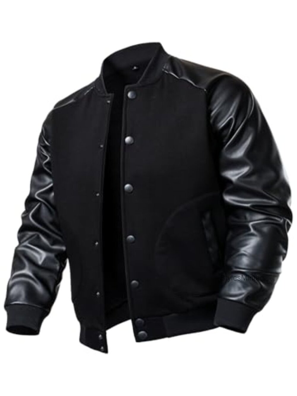 Men's Varsity Baseball Jacket Cotton Blend Letterman with Faux Leather Sleeves